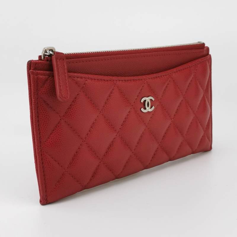 Chanel牛皮純色菱格絎縫雙C logo錢包-2