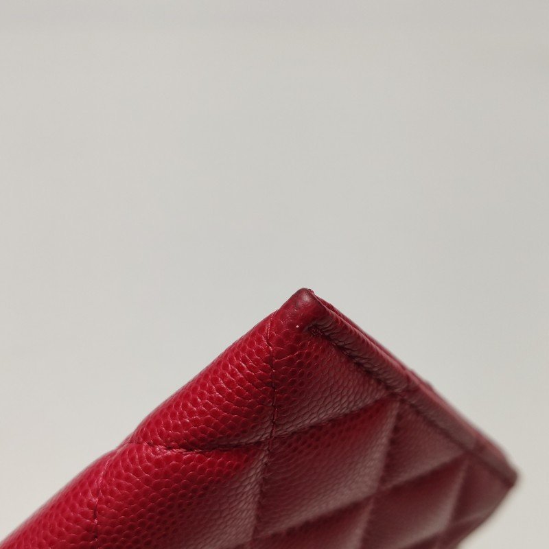 Chanel牛皮純色菱格絎縫雙C logo錢包-10