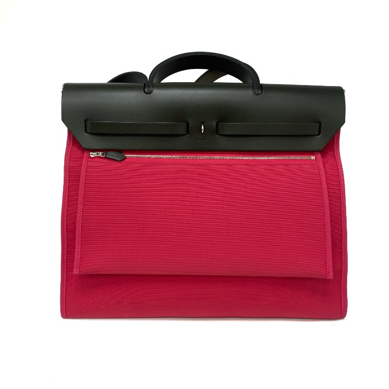 △ Hermes 愛馬仕 Herbag 39 Deep Green, Hotpink Canvas Smooth Calfskin Palladium-plated Hardware 2Way Bag Stamp A 深綠色, 亮粉色帆布光滑小牛皮銀扣兩用袋 A刻 -257024472-1