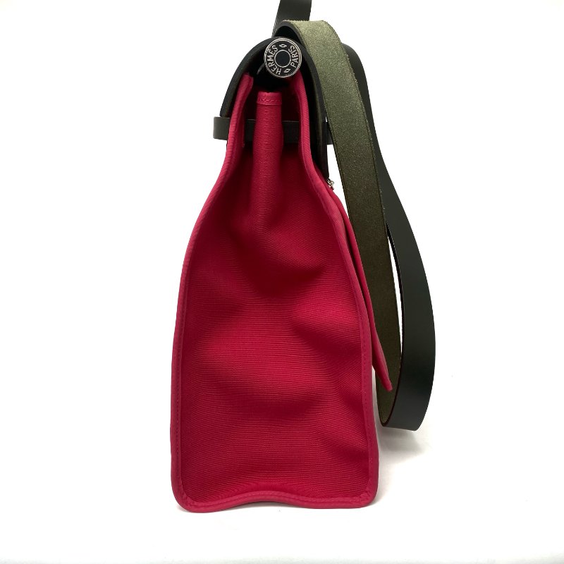 △ Hermes 愛馬仕 Herbag 39 Deep Green, Hotpink Canvas Smooth Calfskin Palladium-plated Hardware 2Way Bag Stamp A 深綠色, 亮粉色帆布光滑小牛皮銀扣兩用袋 A刻 -257024472-3