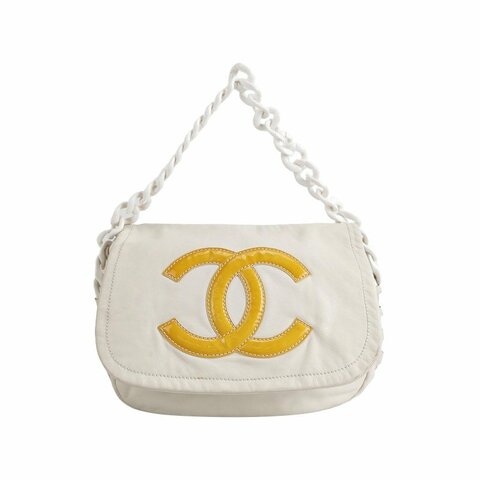 Chanel牛皮拼色雙C logo單肩包