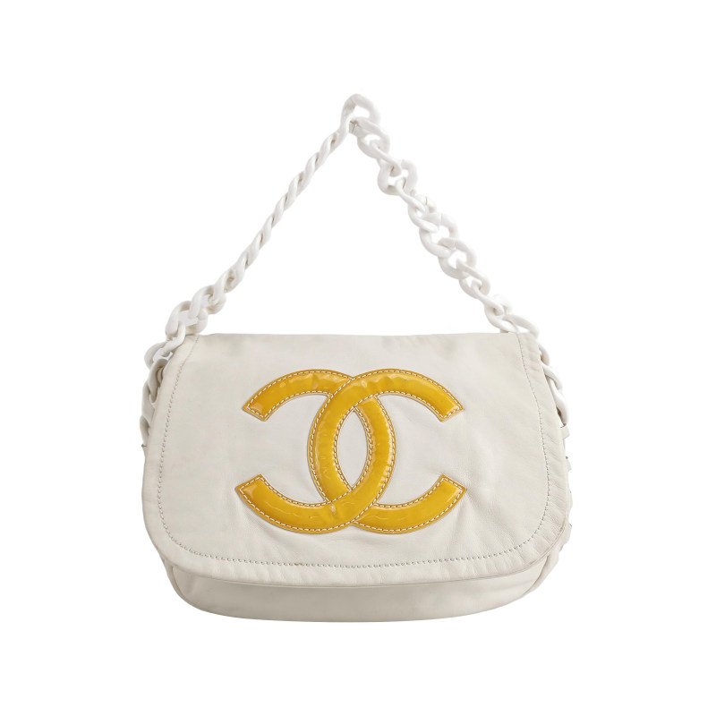 Chanel牛皮拼色雙C logo單肩包-0