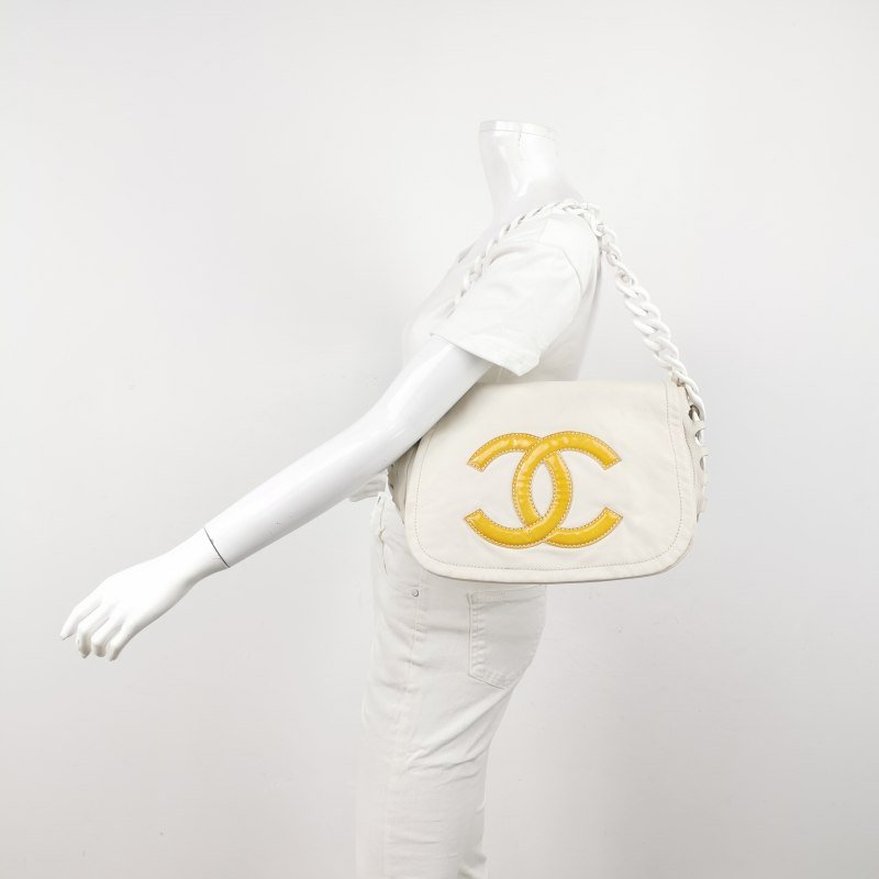 Chanel牛皮拼色雙C logo單肩包-1