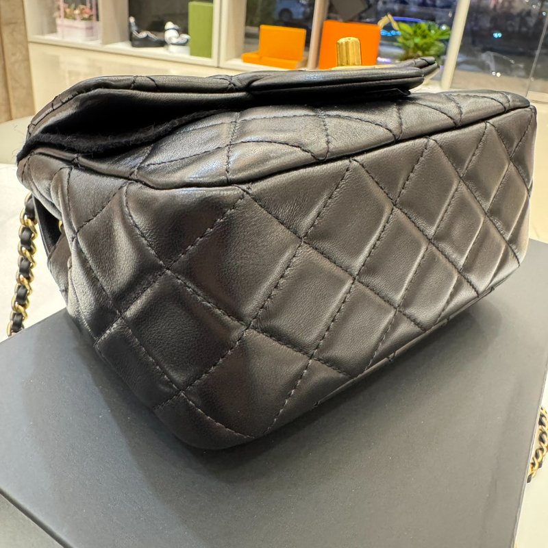 *SHIHNA名牌精品* CHANEL mini coco CF17 黑金羊皮核桃金球 方胖子-1