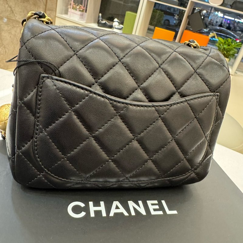 *SHIHNA名牌精品* CHANEL mini coco CF17 黑金羊皮核桃金球 方胖子-3