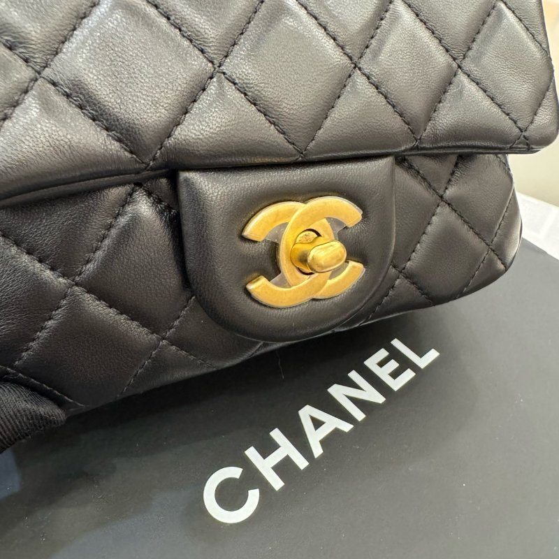 *SHIHNA名牌精品* CHANEL mini coco CF17 黑金羊皮核桃金球 方胖子-4