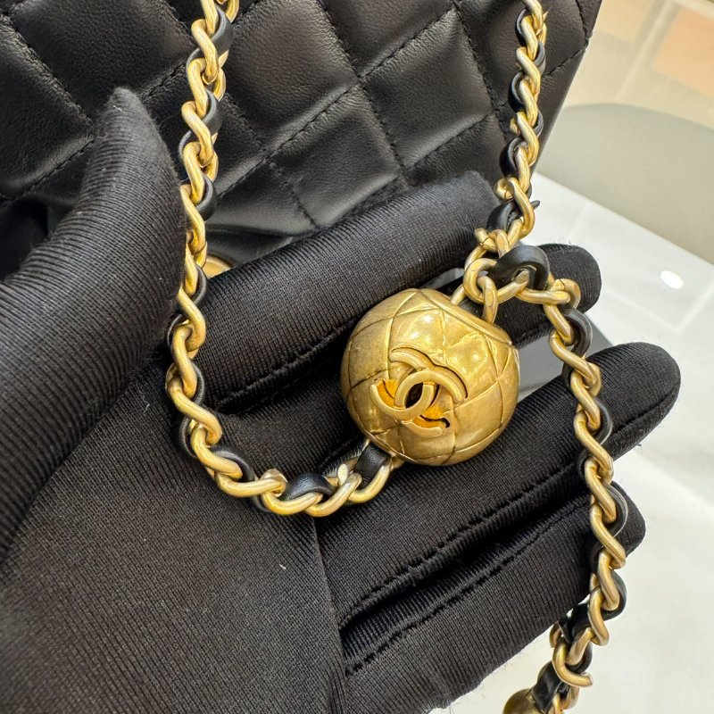 *SHIHNA名牌精品* CHANEL mini coco CF17 黑金羊皮核桃金球 方胖子-7