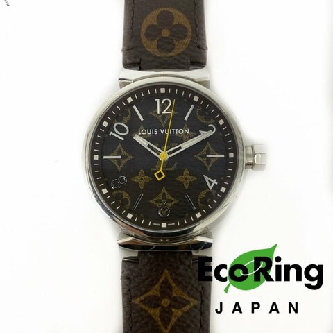 △ Louis Vuitton 路易威登 Brown Coated Canvas Strap Silver Stainless Steel Quartz Watch QA072 啡色塗層帆布錶帶銀色不鏽鋼石英手錶 QA072 -257024436