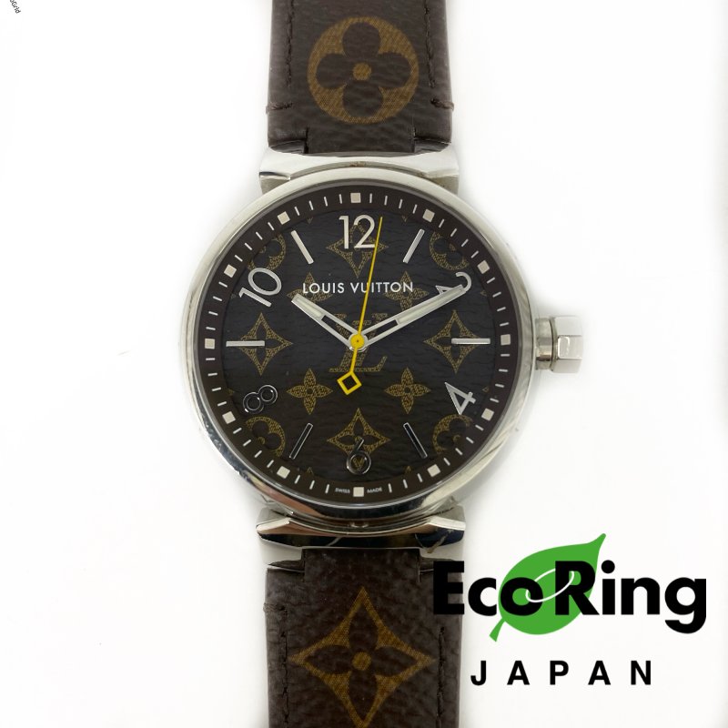 △ Louis Vuitton 路易威登 Brown Coated Canvas Strap Silver Stainless Steel Quartz Watch QA072 啡色塗層帆布錶帶銀色不鏽鋼石英手錶 QA072 -257024436-0