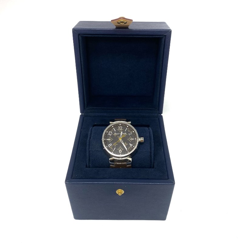 △ Louis Vuitton 路易威登 Brown Coated Canvas Strap Silver Stainless Steel Quartz Watch QA072 啡色塗層帆布錶帶銀色不鏽鋼石英手錶 QA072 -257024436-1