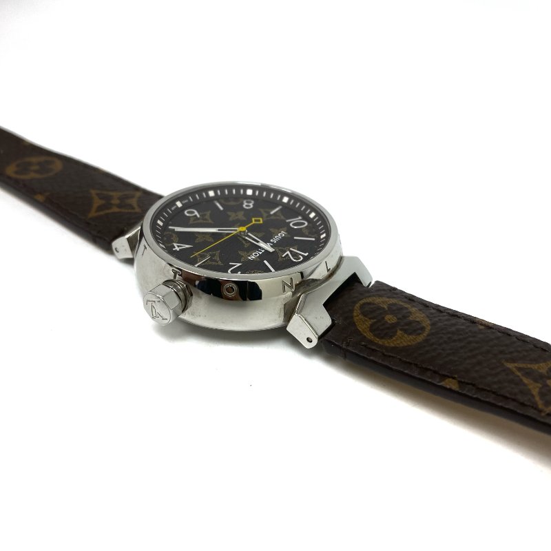 △ Louis Vuitton 路易威登 Brown Coated Canvas Strap Silver Stainless Steel Quartz Watch QA072 啡色塗層帆布錶帶銀色不鏽鋼石英手錶 QA072 -257024436-3