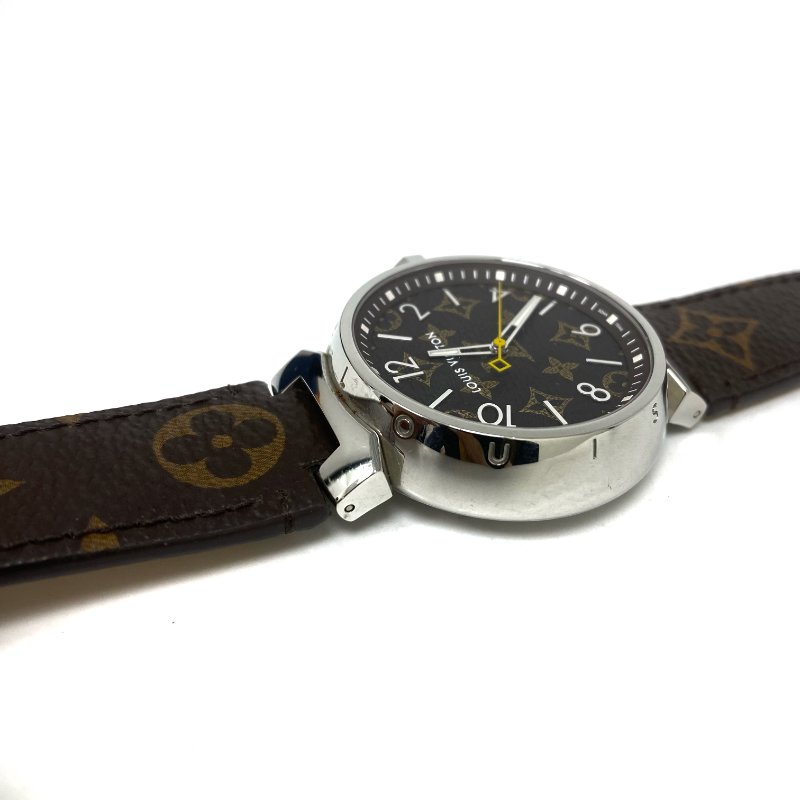△ Louis Vuitton 路易威登 Brown Coated Canvas Strap Silver Stainless Steel Quartz Watch QA072 啡色塗層帆布錶帶銀色不鏽鋼石英手錶 QA072 -257024436-4