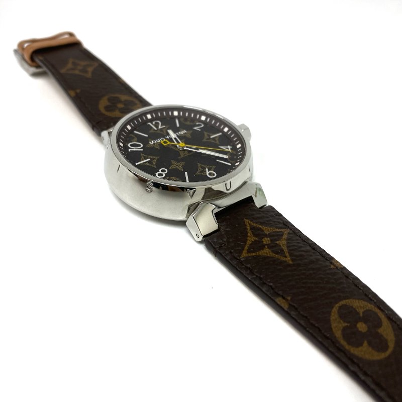 △ Louis Vuitton 路易威登 Brown Coated Canvas Strap Silver Stainless Steel Quartz Watch QA072 啡色塗層帆布錶帶銀色不鏽鋼石英手錶 QA072 -257024436-5