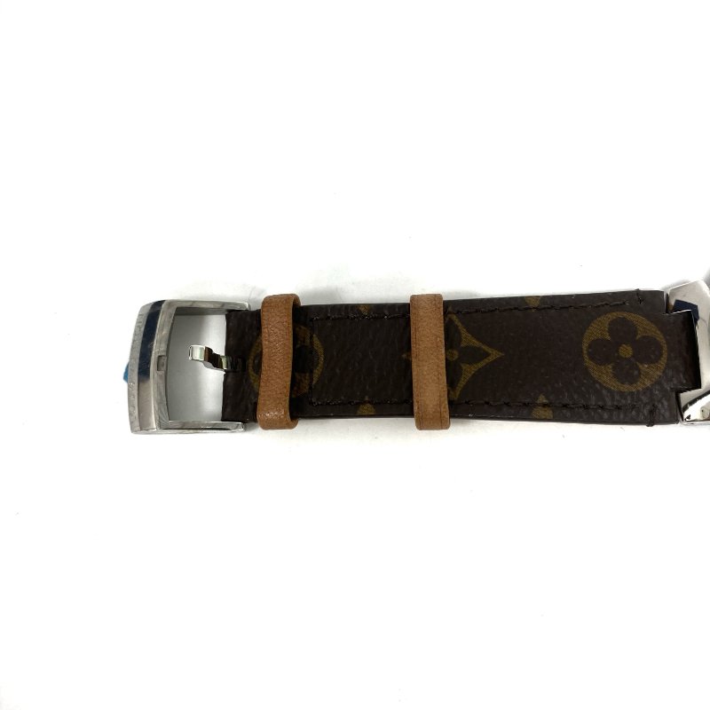 △ Louis Vuitton 路易威登 Brown Coated Canvas Strap Silver Stainless Steel Quartz Watch QA072 啡色塗層帆布錶帶銀色不鏽鋼石英手錶 QA072 -257024436-7