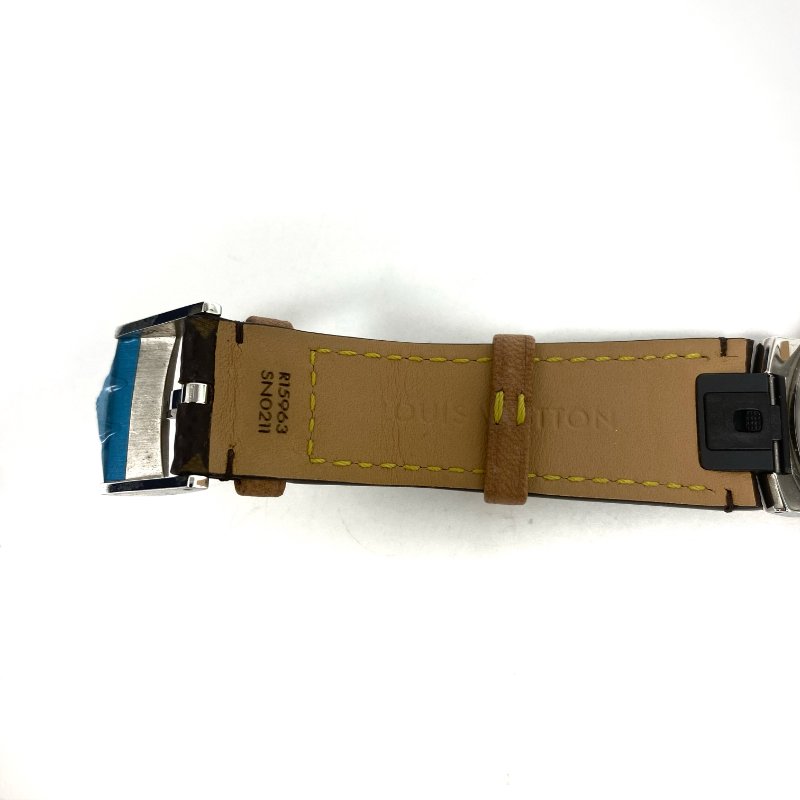 △ Louis Vuitton 路易威登 Brown Coated Canvas Strap Silver Stainless Steel Quartz Watch QA072 啡色塗層帆布錶帶銀色不鏽鋼石英手錶 QA072 -257024436-9