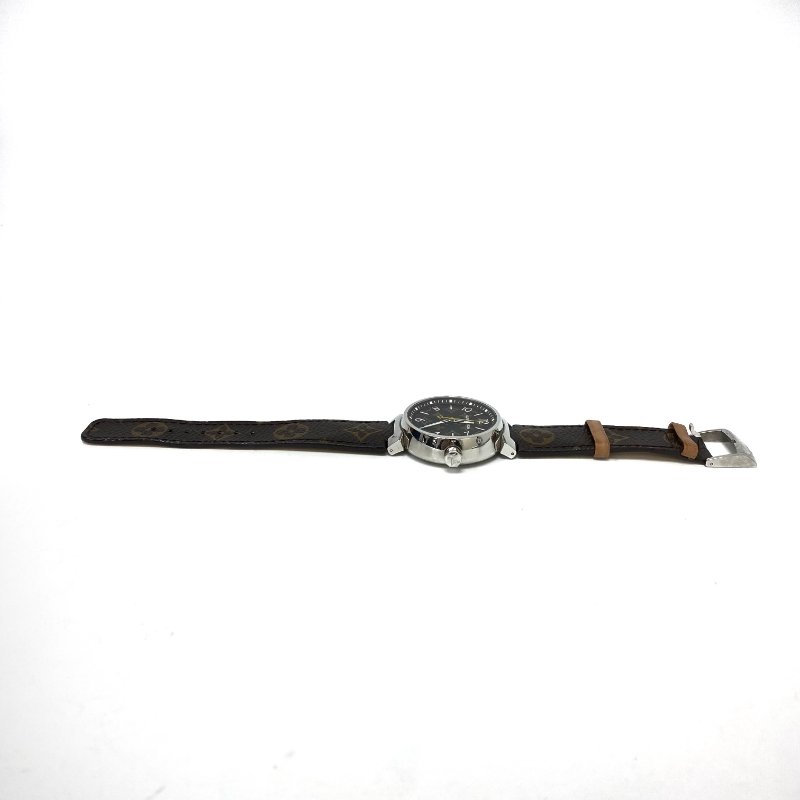 △ Louis Vuitton 路易威登 Brown Coated Canvas Strap Silver Stainless Steel Quartz Watch QA072 啡色塗層帆布錶帶銀色不鏽鋼石英手錶 QA072 -257024436-12