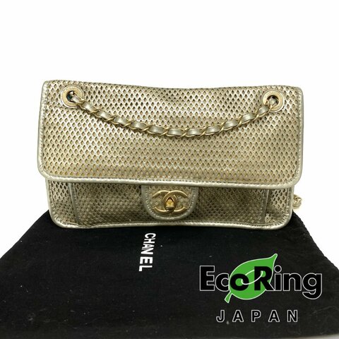 △ Chanel 香奈兒 Silver Perforated Calfskin Gold Tone Metal Chain Shoulder Bag No.17 銀色穿孔小牛皮金色金屬鏈條肩背袋 No.17 -257024591