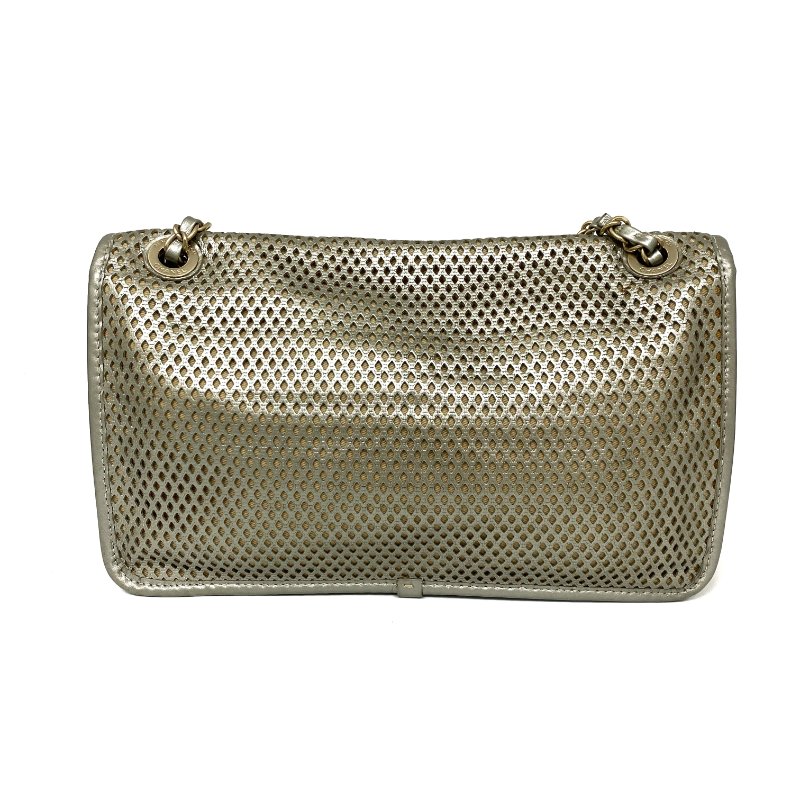 △ Chanel 香奈兒 Silver Perforated Calfskin Gold Tone Metal Chain Shoulder Bag No.17 銀色穿孔小牛皮金色金屬鏈條肩背袋 No.17 -257024591-2