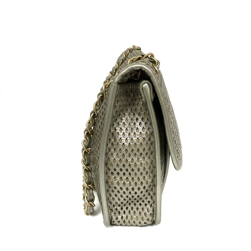 △ Chanel 香奈兒 Silver Perforated Calfskin Gold Tone Metal Chain Shoulder Bag No.17 銀色穿孔小牛皮金色金屬鏈條肩背袋 No.17 -257024591-4