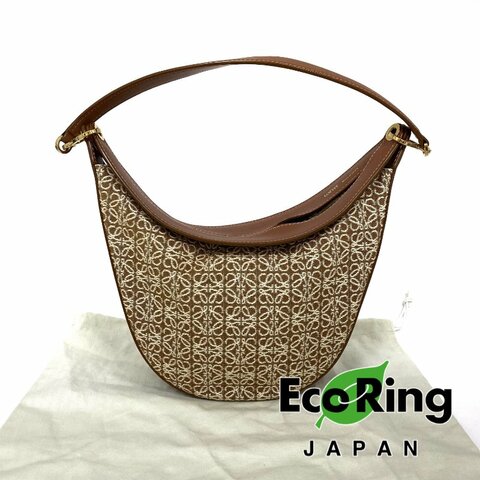 △ Loewe 羅意威 Luna Brown Canvas, Calfskin Shoulder Bag 啡色帆布, 小牛皮肩背袋 -257024773
