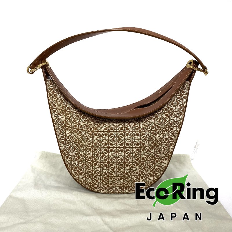 △ Loewe 羅意威 Luna Brown Canvas, Calfskin Shoulder Bag 啡色帆布, 小牛皮肩背袋 -257024773-0