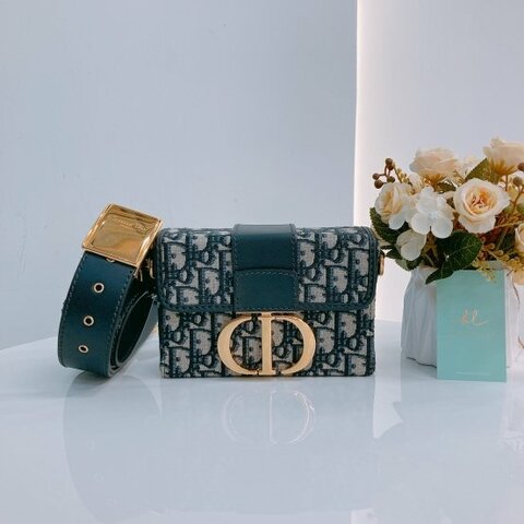 MS0447 Dior 迪奧 30 迷理蒙田緹花布藍色金扣斜肩包Montaigne Box Mini Oblique Jacquard Blue x GHW