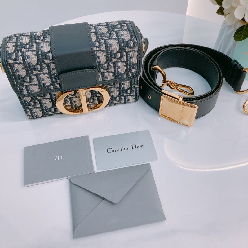 MS0447 Dior 迪奧 30 迷理蒙田緹花布藍色金扣斜肩包Montaigne Box Mini Oblique Jacquard Blue x GHW-19