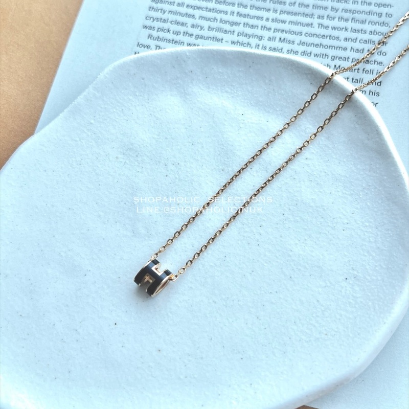 Hermes mini pop h黑色金鏈項鍊-3