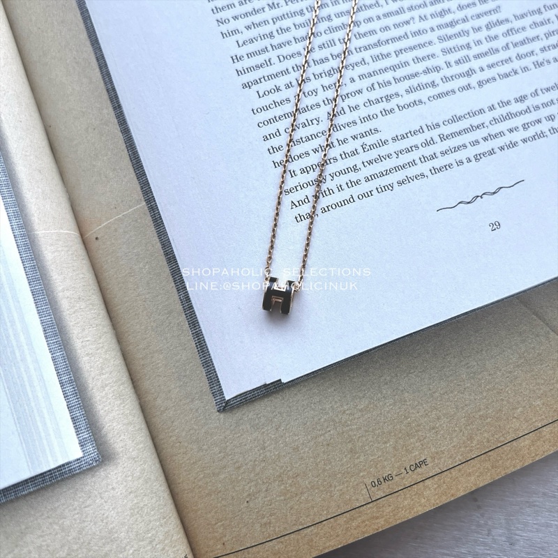 Hermes mini pop h黑色金鏈項鍊-4