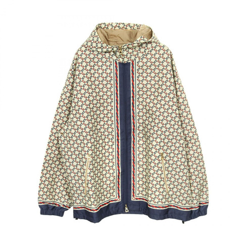 GUCCI 幾何圖案尼龍夾克衫 #48 米色 海軍藍 紅色 二手 男款