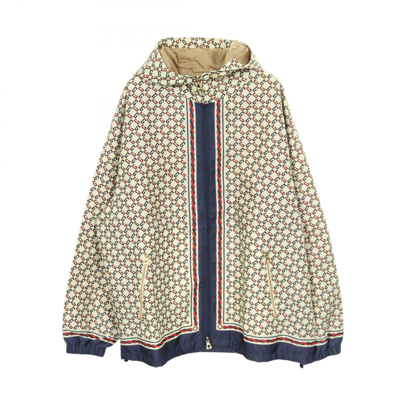 GUCCI 幾何圖案尼龍夾克衫 #48 米色 海軍藍 紅色 二手 男款-0