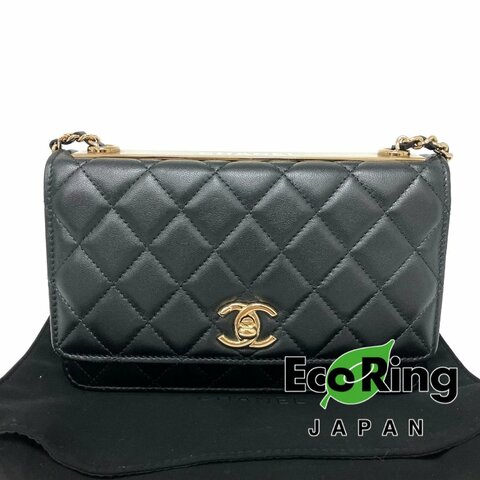 △ Chanel 香奈兒 Trendy Black Lambskin Gold Tone Metal Wallet On Chain 黑色小羊皮金色金屬鏈條銀包 -257024724