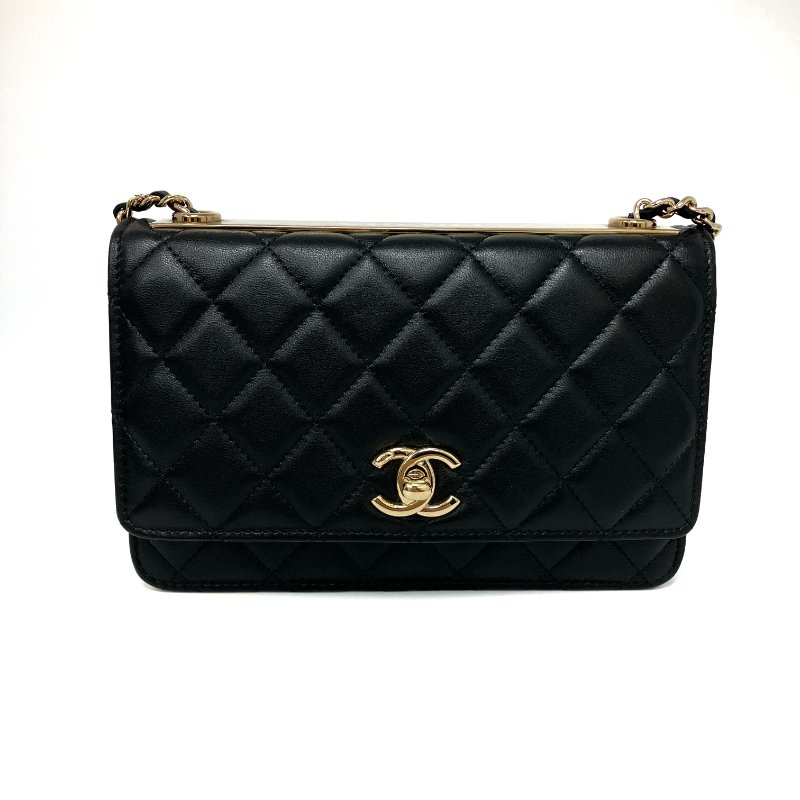 △ Chanel 香奈兒 Trendy Black Lambskin Gold Tone Metal Wallet On Chain 黑色小羊皮金色金屬鏈條銀包 -257024724-1