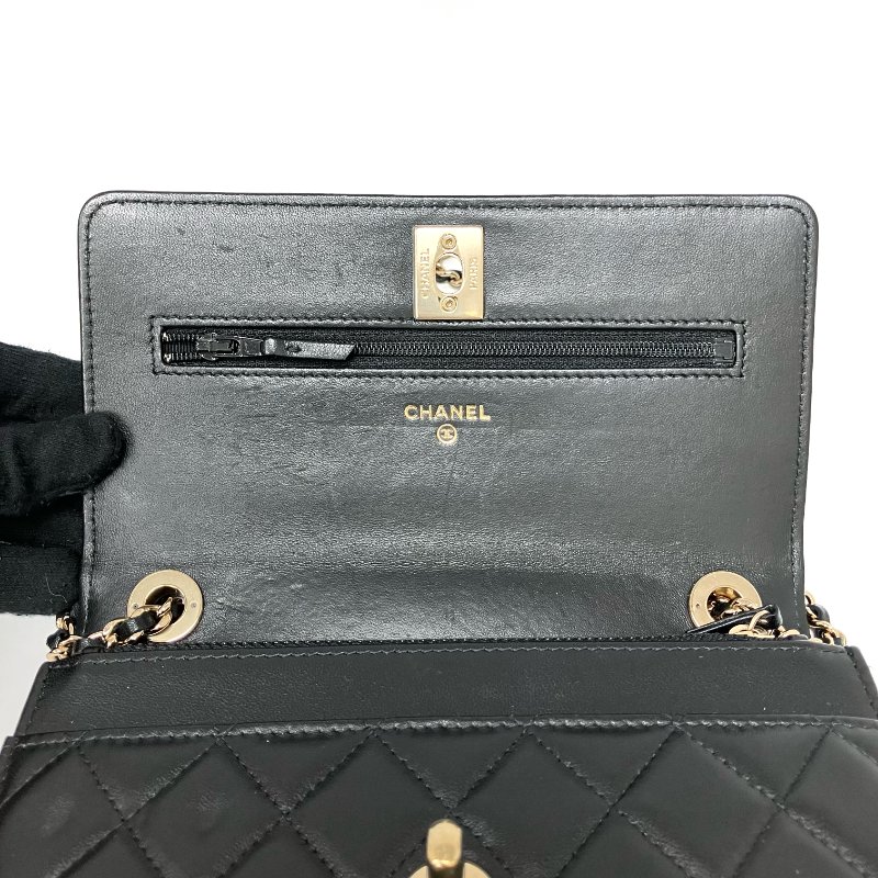 △ Chanel 香奈兒 Trendy Black Lambskin Gold Tone Metal Wallet On Chain 黑色小羊皮金色金屬鏈條銀包 -257024724-16