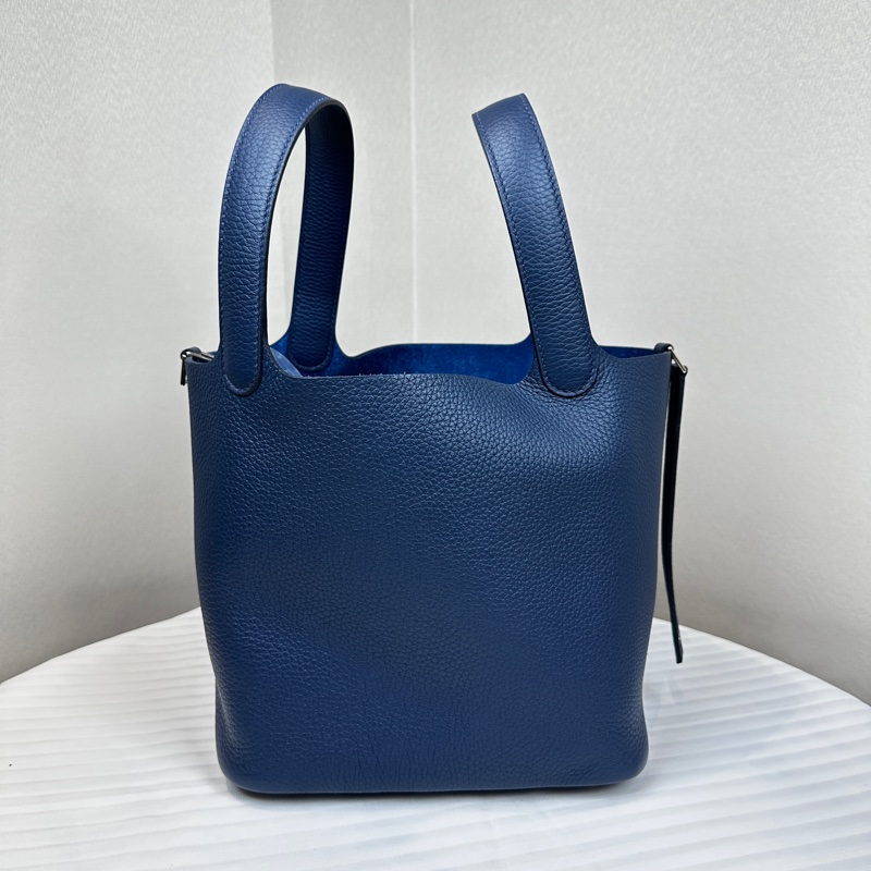 閒置全新 愛馬仕/Hermes Picotin Lock 18 藍色菜籃子手提水桶包23x18x23cm-2