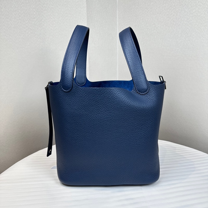 閒置全新 愛馬仕/Hermes Picotin Lock 18 藍色菜籃子手提水桶包23x18x23cm-3