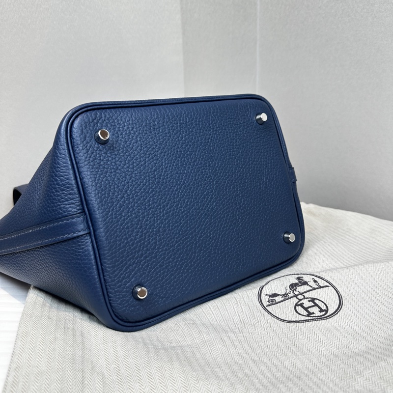 閒置全新 愛馬仕/Hermes Picotin Lock 18 藍色菜籃子手提水桶包23x18x23cm-4