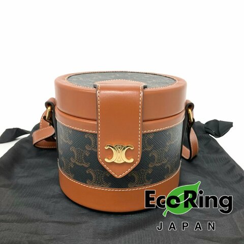 △ Celine 思琳 Tambour Brown Coated Canvas Calfskin Triomphe Shoulder Bag 啡色塗層帆布小牛皮肩背袋 -257025092