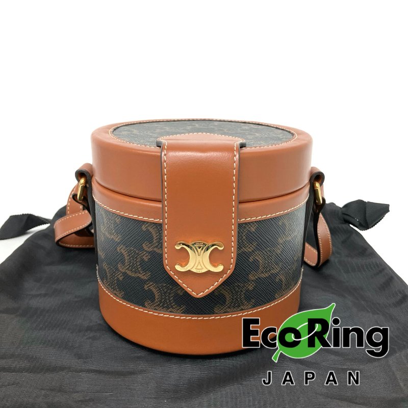 △ Celine 思琳 Tambour Brown Coated Canvas Calfskin Triomphe Shoulder Bag 啡色塗層帆布小牛皮肩背袋 -257025092-0