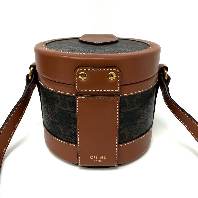 △ Celine 思琳 Tambour Brown Coated Canvas Calfskin Triomphe Shoulder Bag 啡色塗層帆布小牛皮肩背袋 -257025092-2