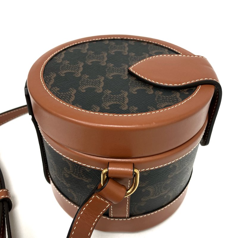 △ Celine 思琳 Tambour Brown Coated Canvas Calfskin Triomphe Shoulder Bag 啡色塗層帆布小牛皮肩背袋 -257025092-4