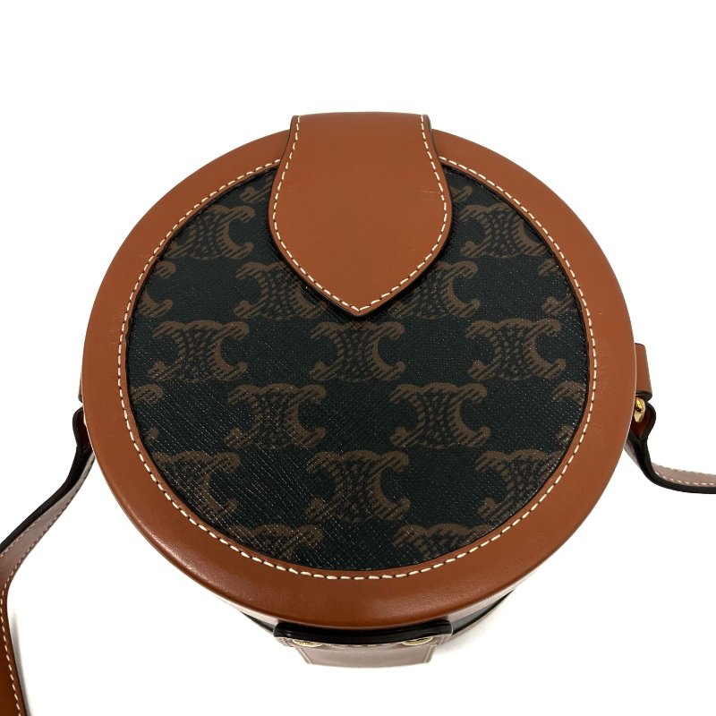△ Celine 思琳 Tambour Brown Coated Canvas Calfskin Triomphe Shoulder Bag 啡色塗層帆布小牛皮肩背袋 -257025092-7