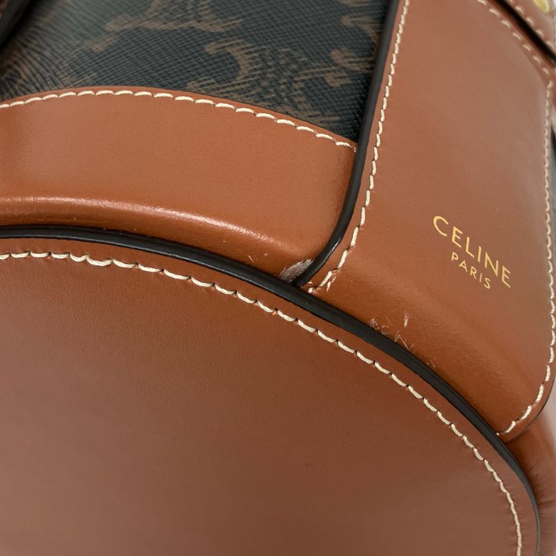 △ Celine 思琳 Tambour Brown Coated Canvas Calfskin Triomphe Shoulder Bag 啡色塗層帆布小牛皮肩背袋 -257025092-10