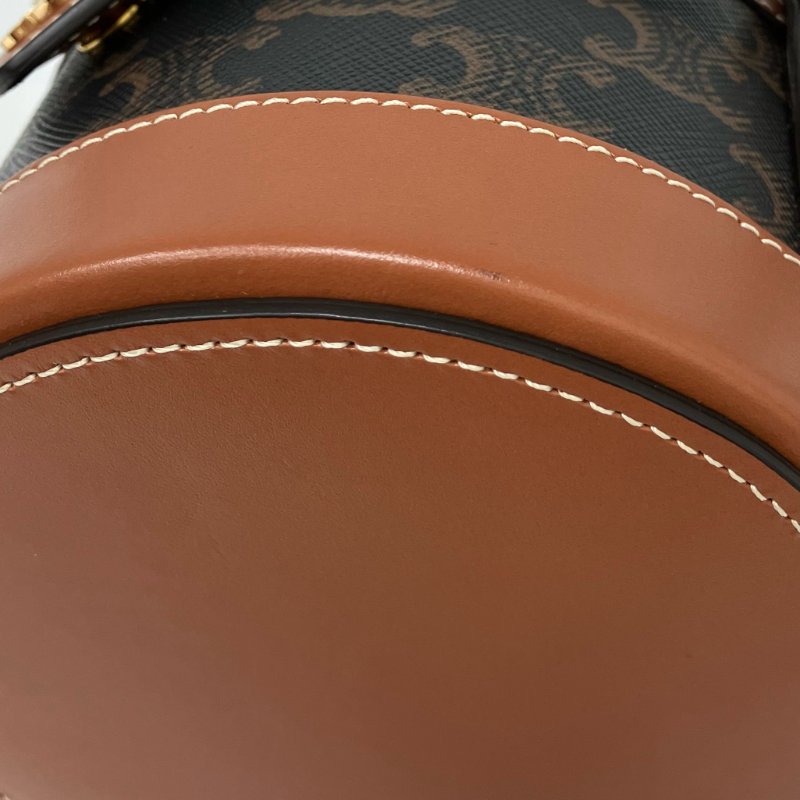 △ Celine 思琳 Tambour Brown Coated Canvas Calfskin Triomphe Shoulder Bag 啡色塗層帆布小牛皮肩背袋 -257025092-11