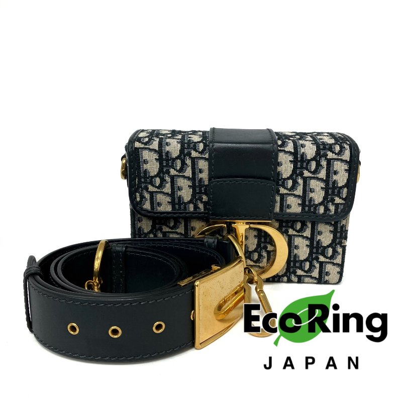 △ Christian Dior 迪奧 Montaigne 30 Navy, Beige Canvas, Calfskin Oblique Shoulder Bag 深藍色,米色帆布, 小牛皮肩背袋 -257024875-0