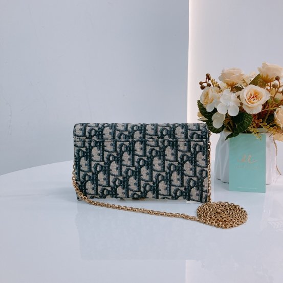 MS0449 Christian Dior迪奧 鏈帶小袋藍色Dior Oblique 緹花 Saddle Pouch With Chain Small Oblique Jacquard Blue-1
