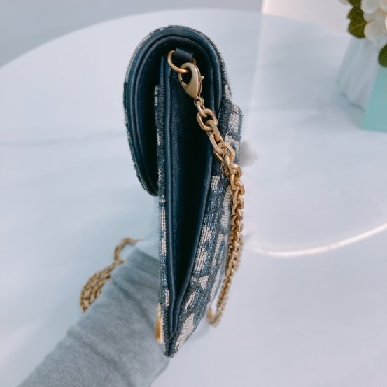 MS0449 Christian Dior迪奧 鏈帶小袋藍色Dior Oblique 緹花 Saddle Pouch With Chain Small Oblique Jacquard Blue-2