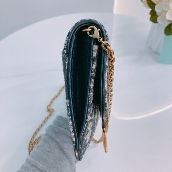 MS0449 Christian Dior迪奧 鏈帶小袋藍色Dior Oblique 緹花 Saddle Pouch With Chain Small Oblique Jacquard Blue-3