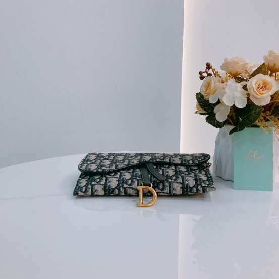 MS0449 Christian Dior迪奧 鏈帶小袋藍色Dior Oblique 緹花 Saddle Pouch With Chain Small Oblique Jacquard Blue-4