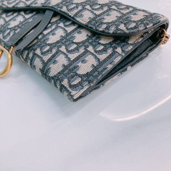 MS0449 Christian Dior迪奧 鏈帶小袋藍色Dior Oblique 緹花 Saddle Pouch With Chain Small Oblique Jacquard Blue-6